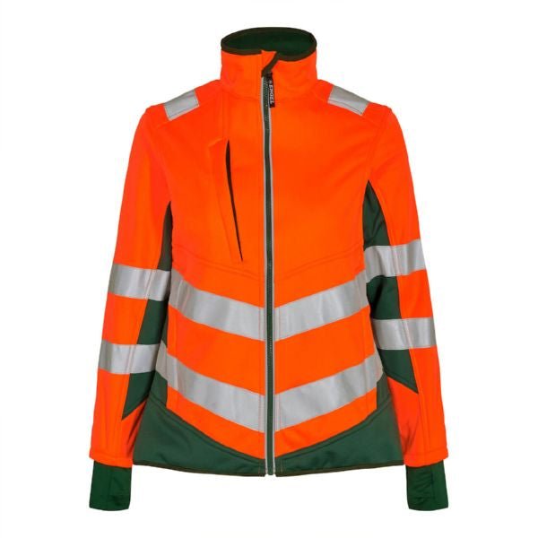 F. Engel Damen Safety Softshelljacke – Optimaler Schutz in Orange/Grün - Bayerwald Arbeitsschutz