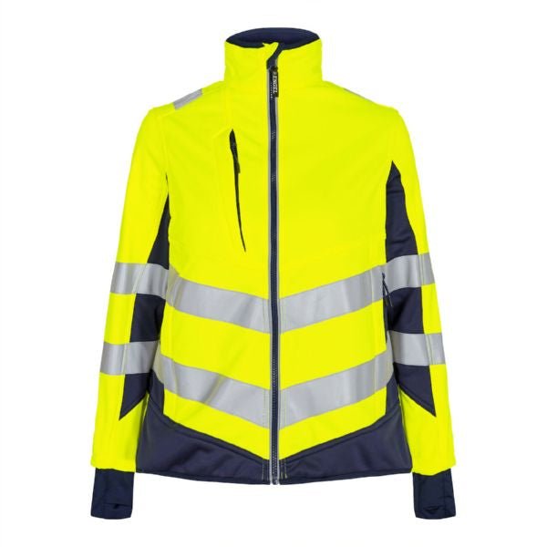 F. Engel Damen Safety Softshelljacke – Optimaler Schutz in Orange/Grün - Bayerwald Arbeitsschutz